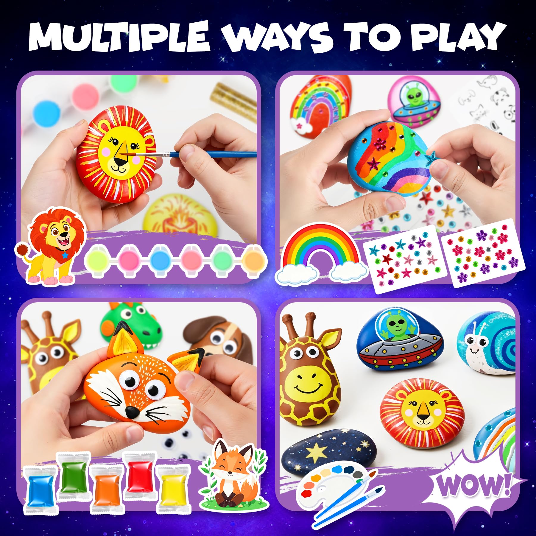 LUVOTY Kit Pittura di Pietra per Bambini-10 Sassi da Dipingere con Colorazione Facile - piedras para pintar per Giochi Bambino 5 6 7 8 Anni e Bambina- Regalo Creativo Educativo Giocattolo