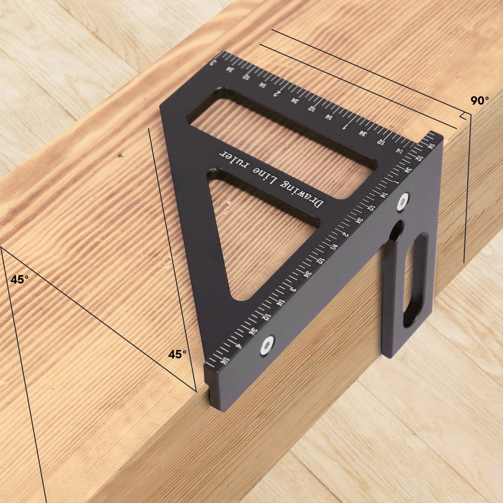 Kosmi Metric and Imperial 3D Multi-Angle Measuring Ruler, 45/90 Degree Aluminum Alloy Woodworking Square Protractor,Woodworking Protractor,Angle