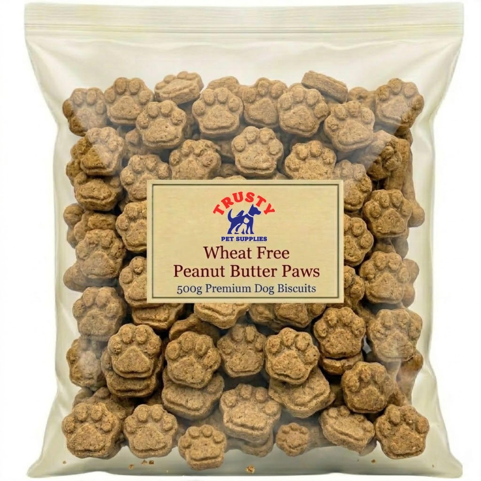 Wheat Free Peanut Butter Paws 500g | Peanut Butter Dog Treats | Dog Training Treats for Small, Medium & Large Dogs | Small Dog Biscuits | Trusty Pet Supplies