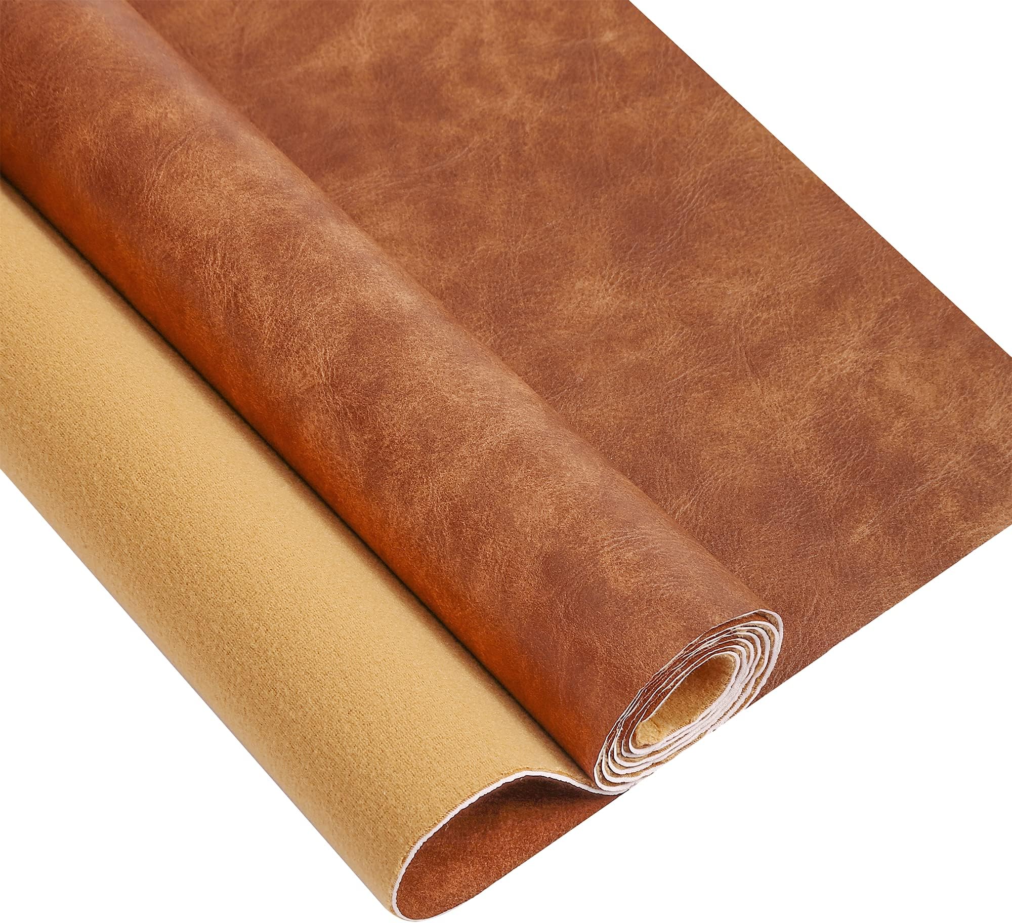 Premium Faux Leather Upholstery Fabric 1.2mm Thickness，Waterproof Upholstery Leather Distressed Bark Fabric(Light Brown,Pre-Cut 72"x54")