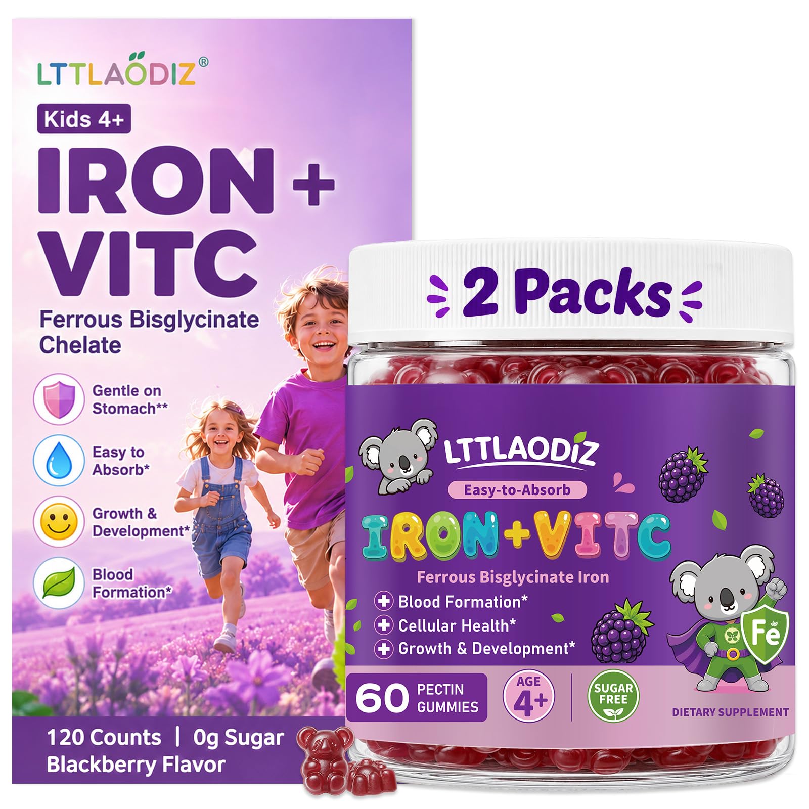 Kids Iron Bisglycinate with VIT C Gummies |120 Ct, 4 Month Supply, Vegan