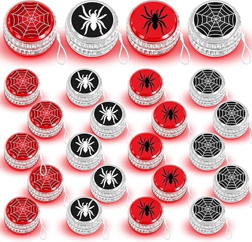 Liliful Recuerdos de fiesta de araña, suministros de fiesta de cumpleaños, con luz LED, Yo Yo a granel, juguete con temática de araña para niños y