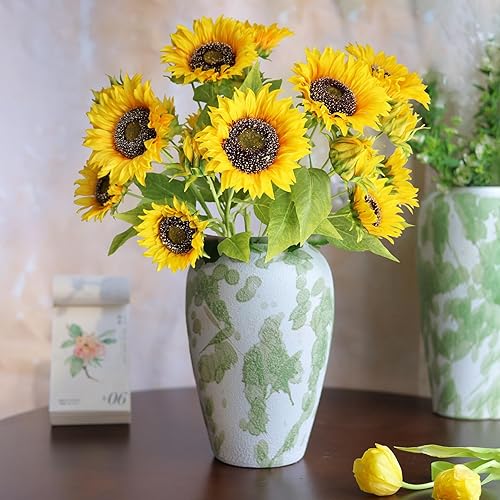 Miniatura 7 de Htmeing Girasoles artificiales de seda, ramas falsas, plantas decorativas, tallos para decoración de la oficina en el hogar, tienda (2 unidades)