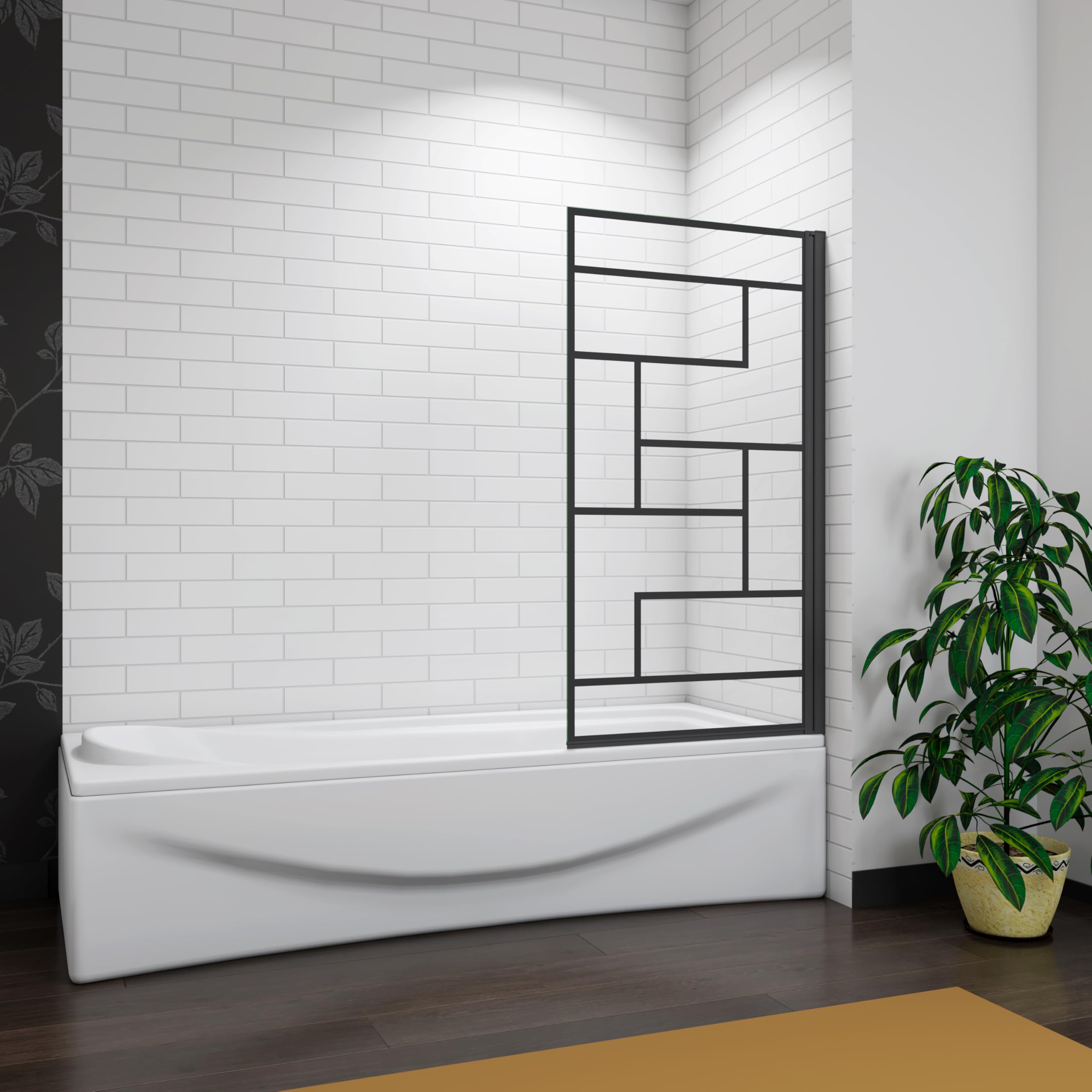Probaty Bathrooms Black Matt 800X1400mm Frameless Silk Screen Pivot Shower Bath Screen Glass Door Panel