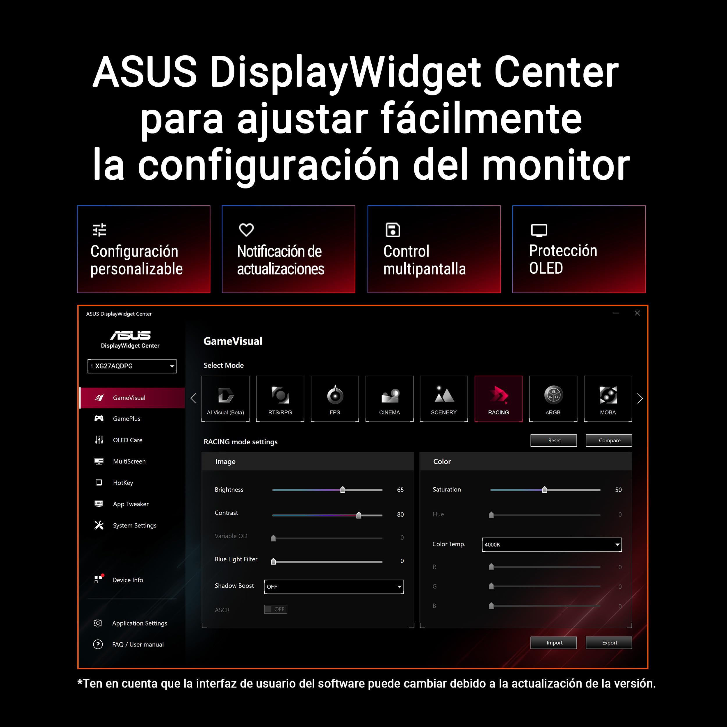 ASUS ROG Strix OLED XG27AQDPG - Monitor Gaming de 27", QHD QD-OLED, 500Hz, 0,03ms, Neo Proximity Sensor, G-Sync, VESA DisplayHDR 500 TrueBlack, HDMI 2.1