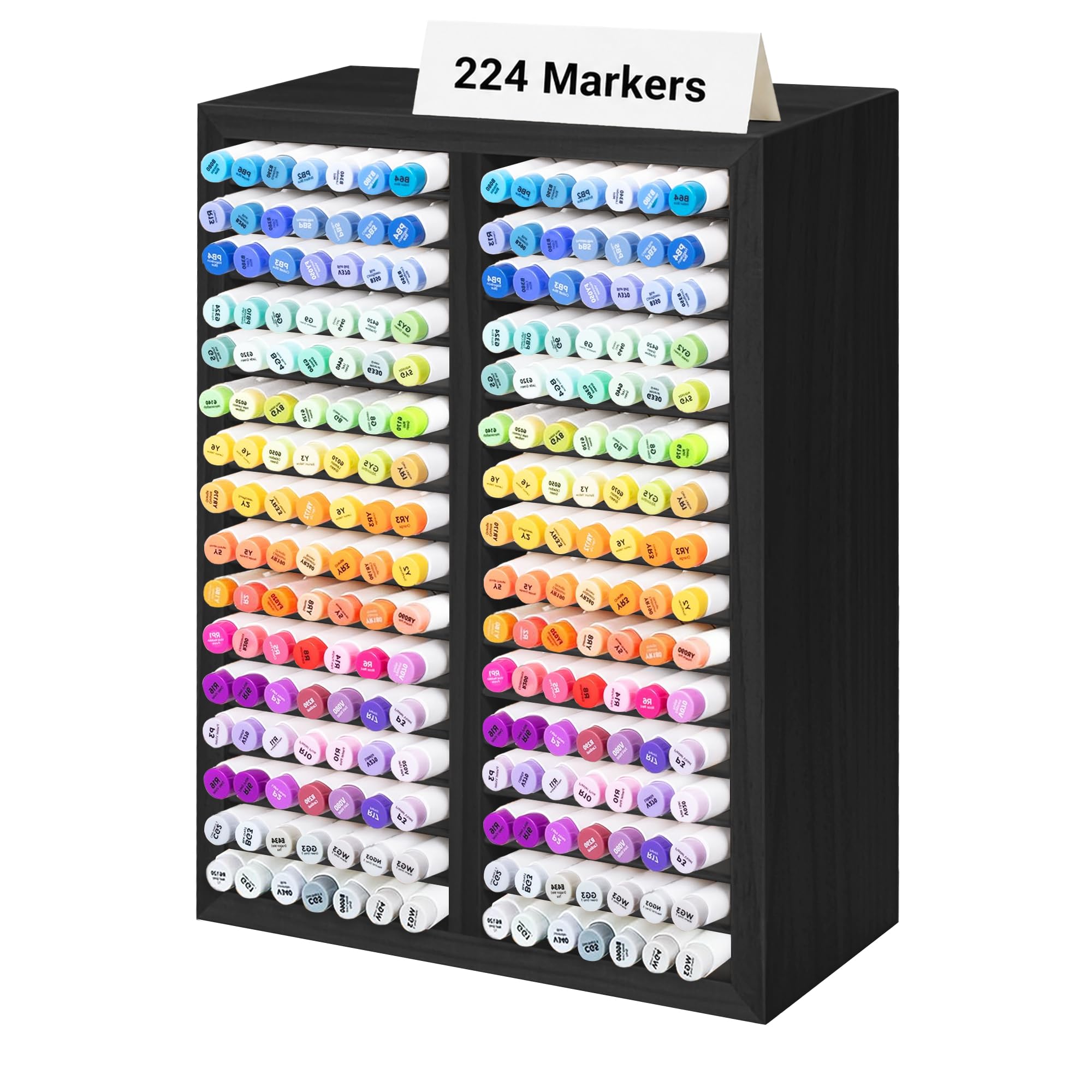 PROLEE 224 Markers Storage with 32 Compartments,Wooden Marker Holder for Markers Organizer,Art Brushes Pencil Pen Alcohol Marker Storage Rack for Home Office Decor