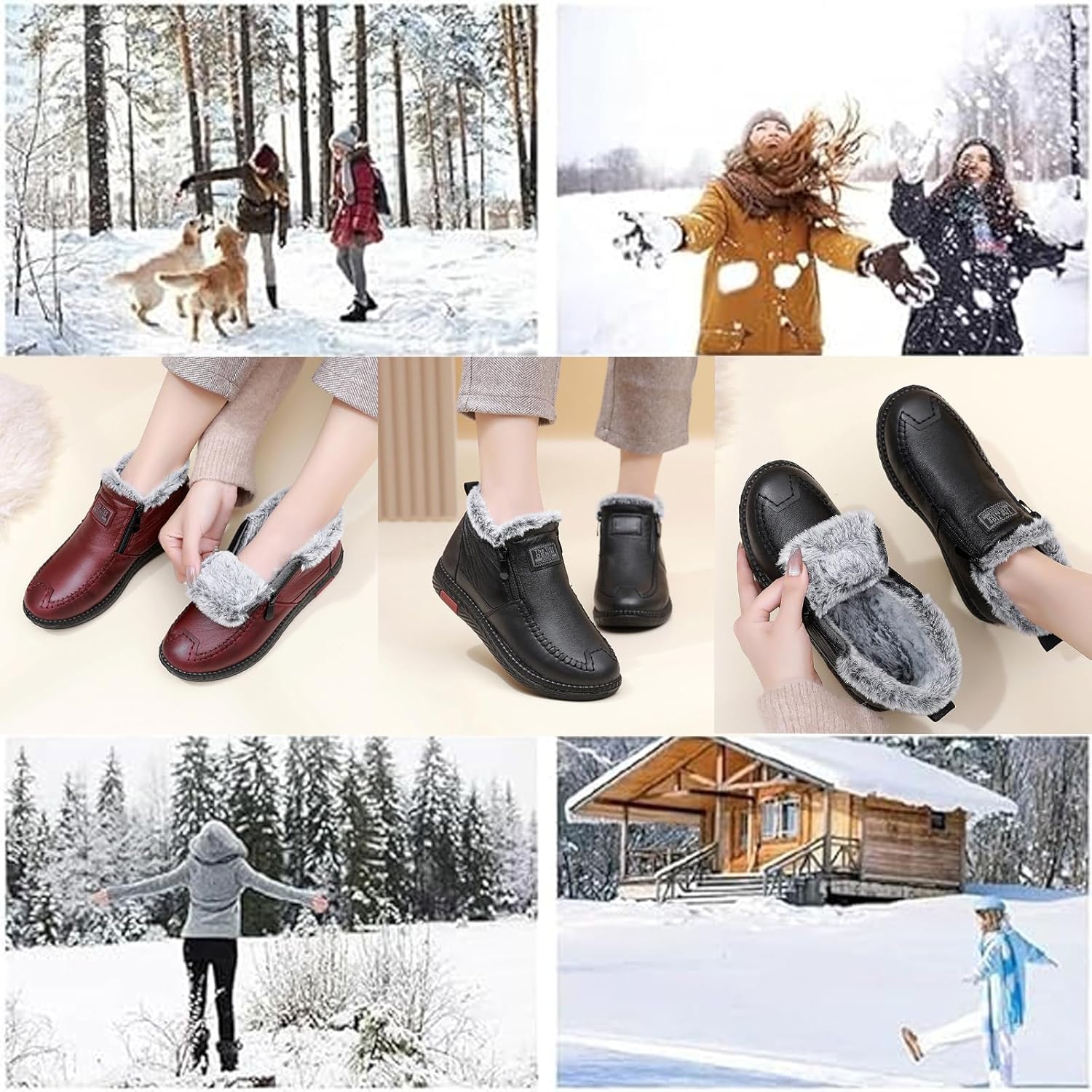 Women's Warm Waterproof Non Slip Winter Boots, Warm Thickened Waterproof Non Slip Snow Boots with Front Zipper