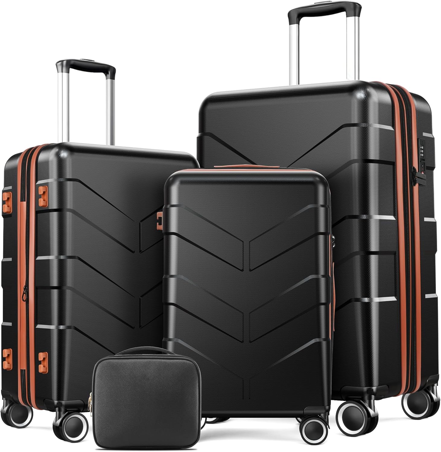 Luggage Sets 4 Piece Suitcase Set with Spinner Wheel, Hardshell Luggage Sets with TSA Lock, Expandable Travel Luggage Set, Black