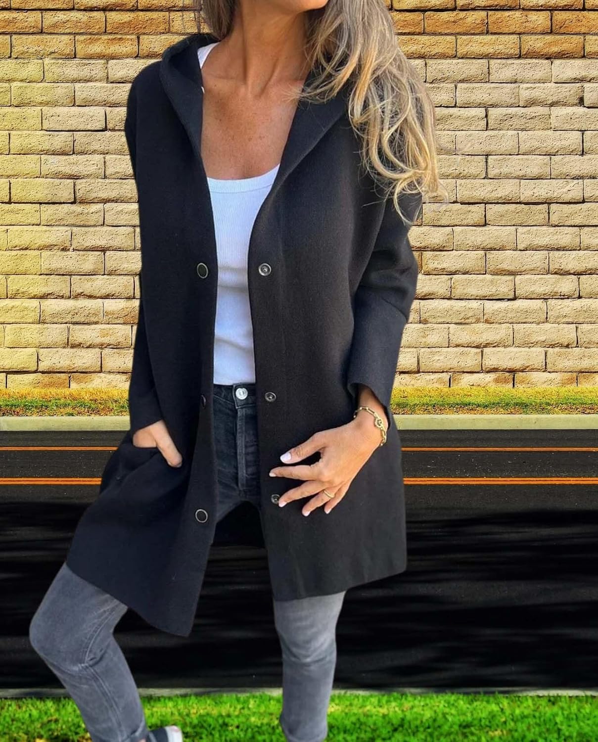 Autumn And Winter Womens Solid Color Casual Single Breasted Hooded Jacket Feel Comfortable Fashionable Layering - Image 3