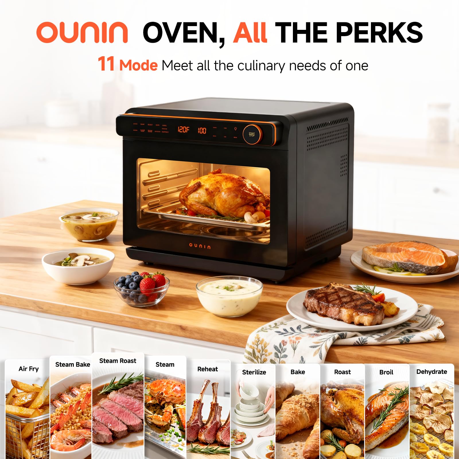 Horno combinado OUNIN 24L con función de vapor y freidora sin aceite