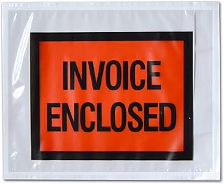 MMBM Invoice Enclosed Envelopes, 4.5x5.5 Inch, 1000 Pack, Side Loading Adhesive Document Holder, Orange & Black Full Face