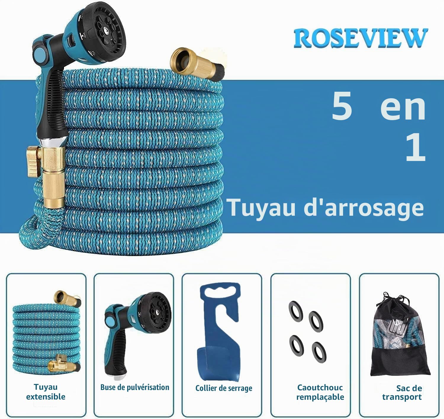Tuyau arrosage extensible 45m d'arrosage tuyaux d arrosages 45 m tyau arosage extensibilités flexible tuyo souple garden hose darrosage jardin retractable d’arrosage de 45 mètres (Bleu Ciel 45m)