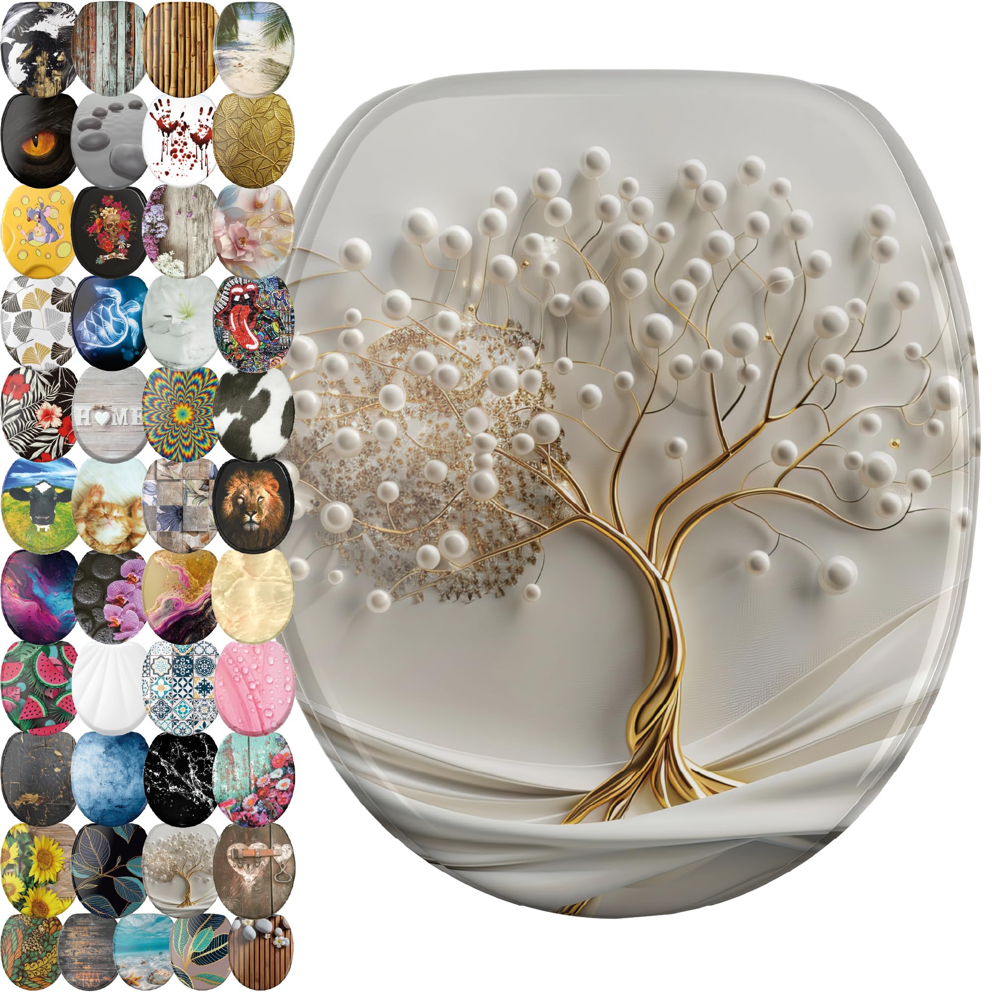 Sanilo WC Sitz mit Absenkautomatik & Schnellverschluss, Toilettendeckel per Knopfdruck abnehmbar, einfache Montage von oben (Tree of Life)