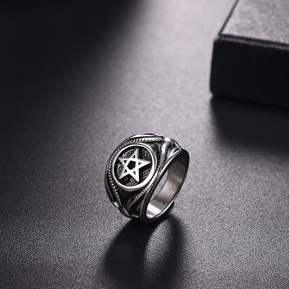 JewelryWe Men's Lucifer Sigil Ring: Satanic Hypoallergenic Stainless Steel Baphomet Devil Amulet Talisman Signet Rings Jewelry Gift