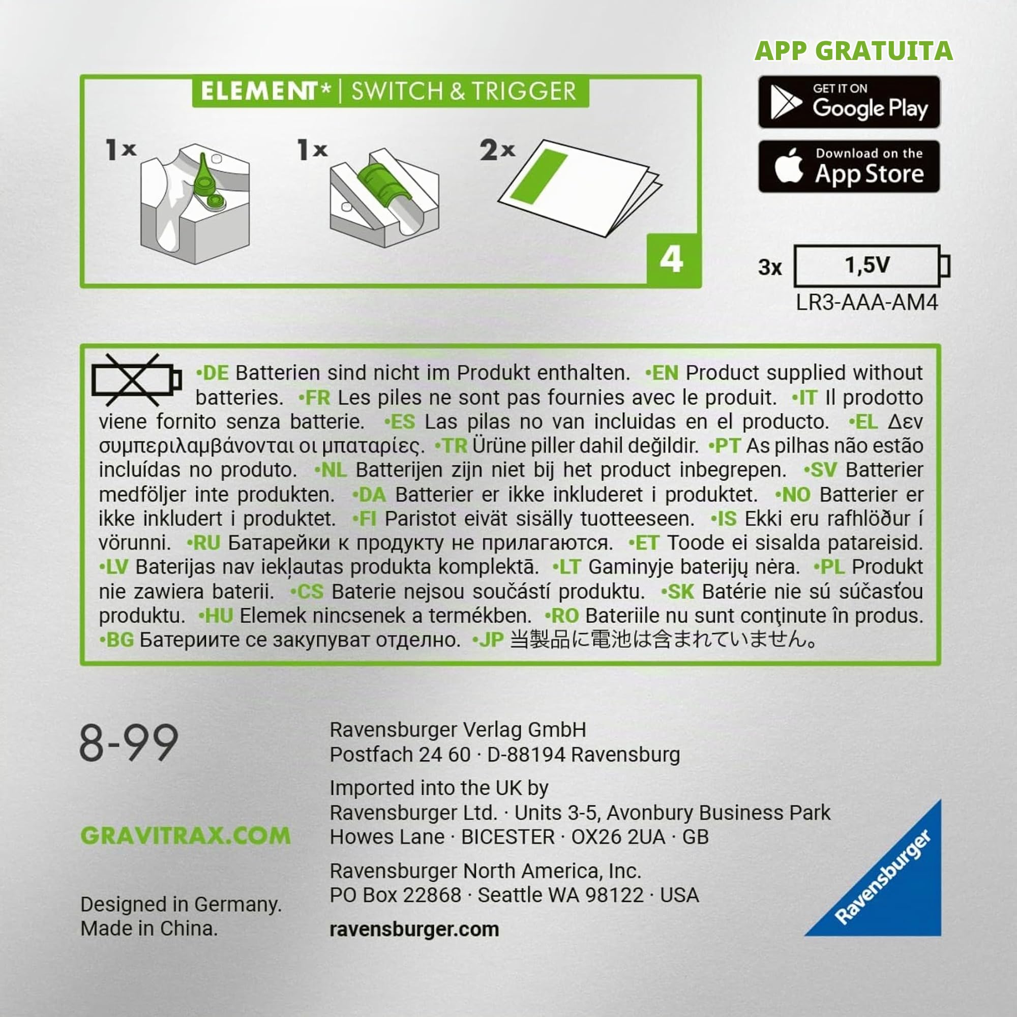 Ravensburger - GraviTrax Power Element Switch&Trigger, Accessorio pista biglie