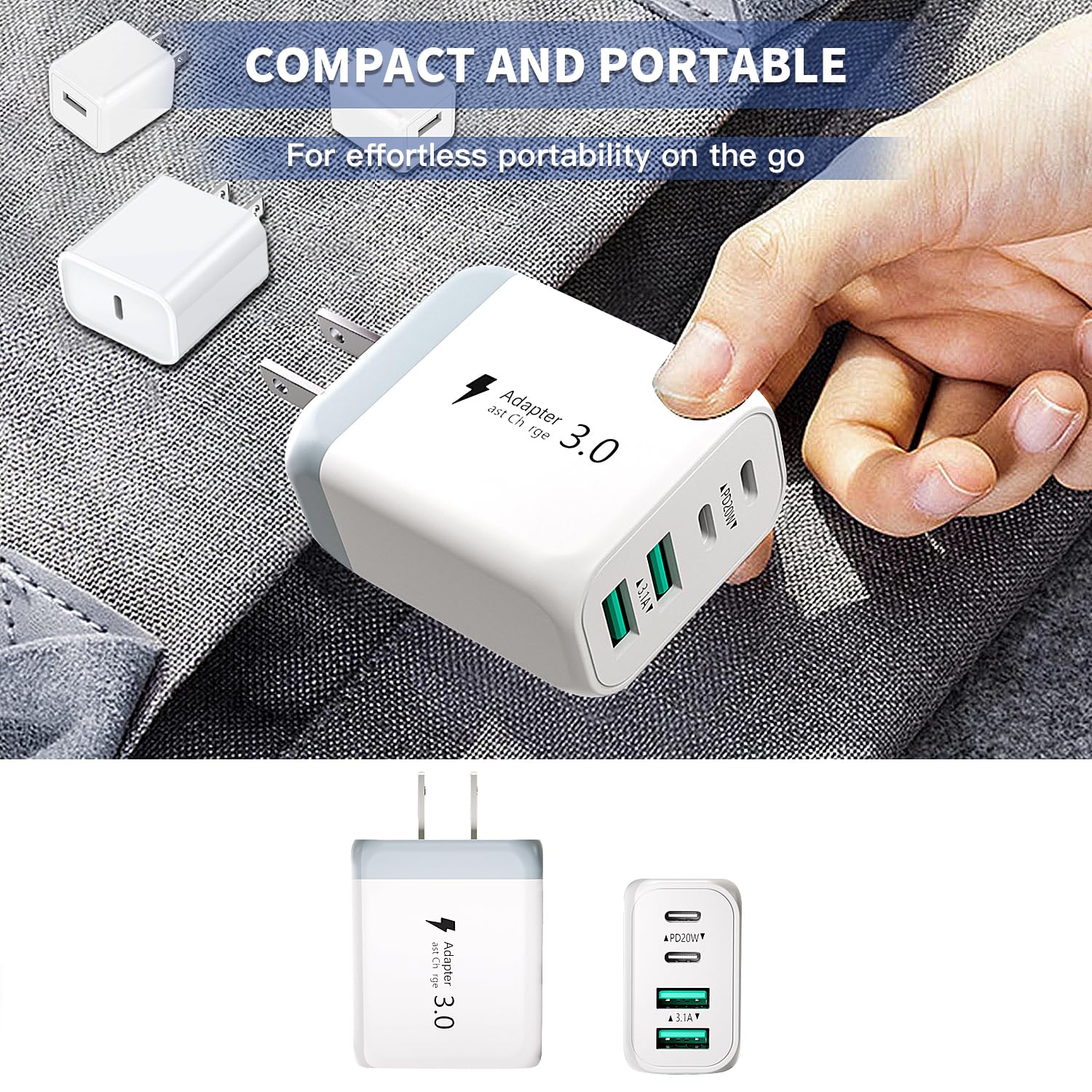 USB C Charger Fast Charging Block,2 Pack 40W PD 4 Port USB C Charger Block Dual Type C Power Adapter+Dual USB-A QC Wall Charging Plug Multiport Brick for iPhone 16/15/14/13/12/11/iPad Pro/Air/Airpods image 7 of 7 B0FLXXM3QF