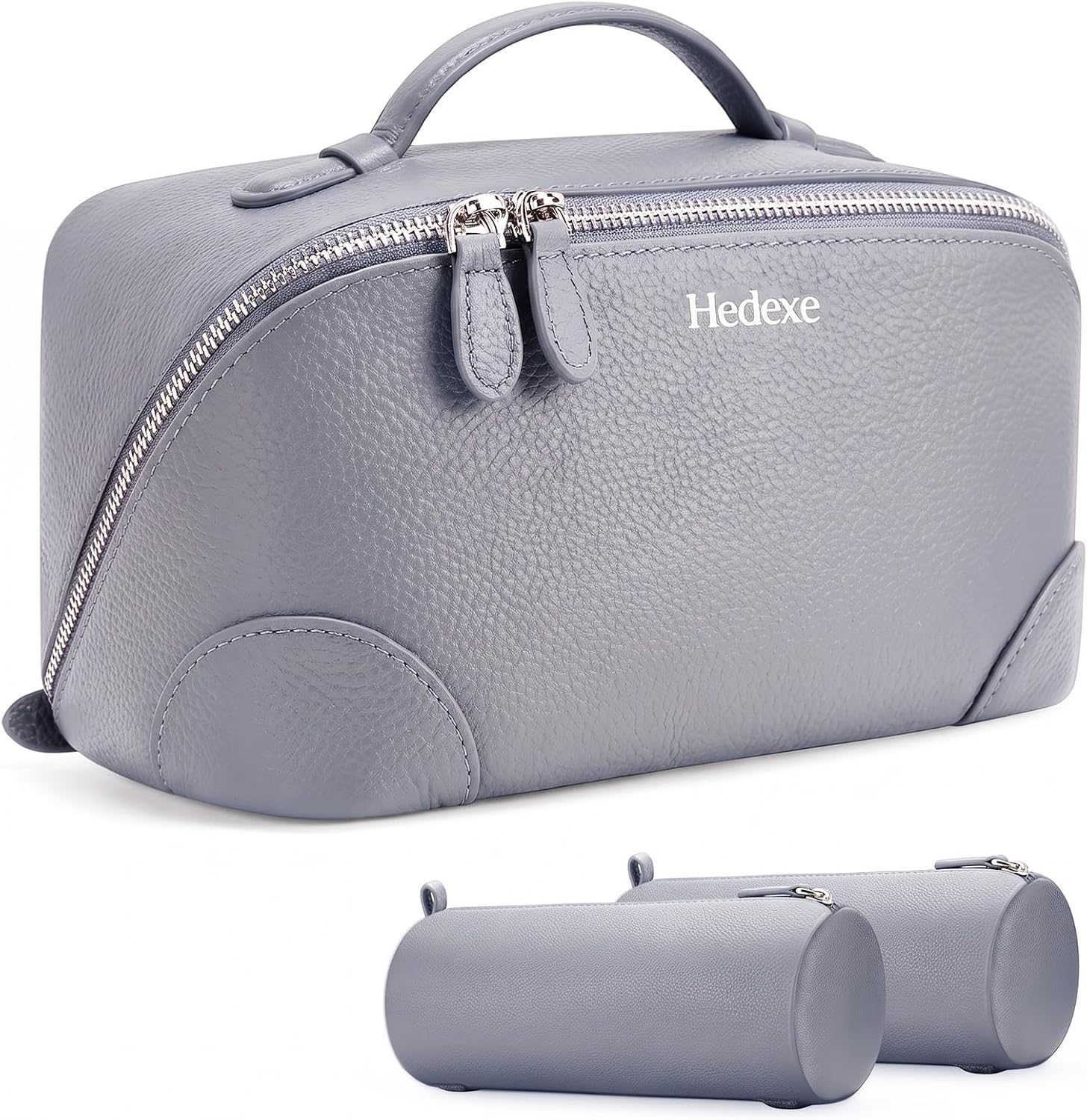 hedexe Travel Makeup Bags Organizer: Genuine Leather Cosmetic bag, Blue
