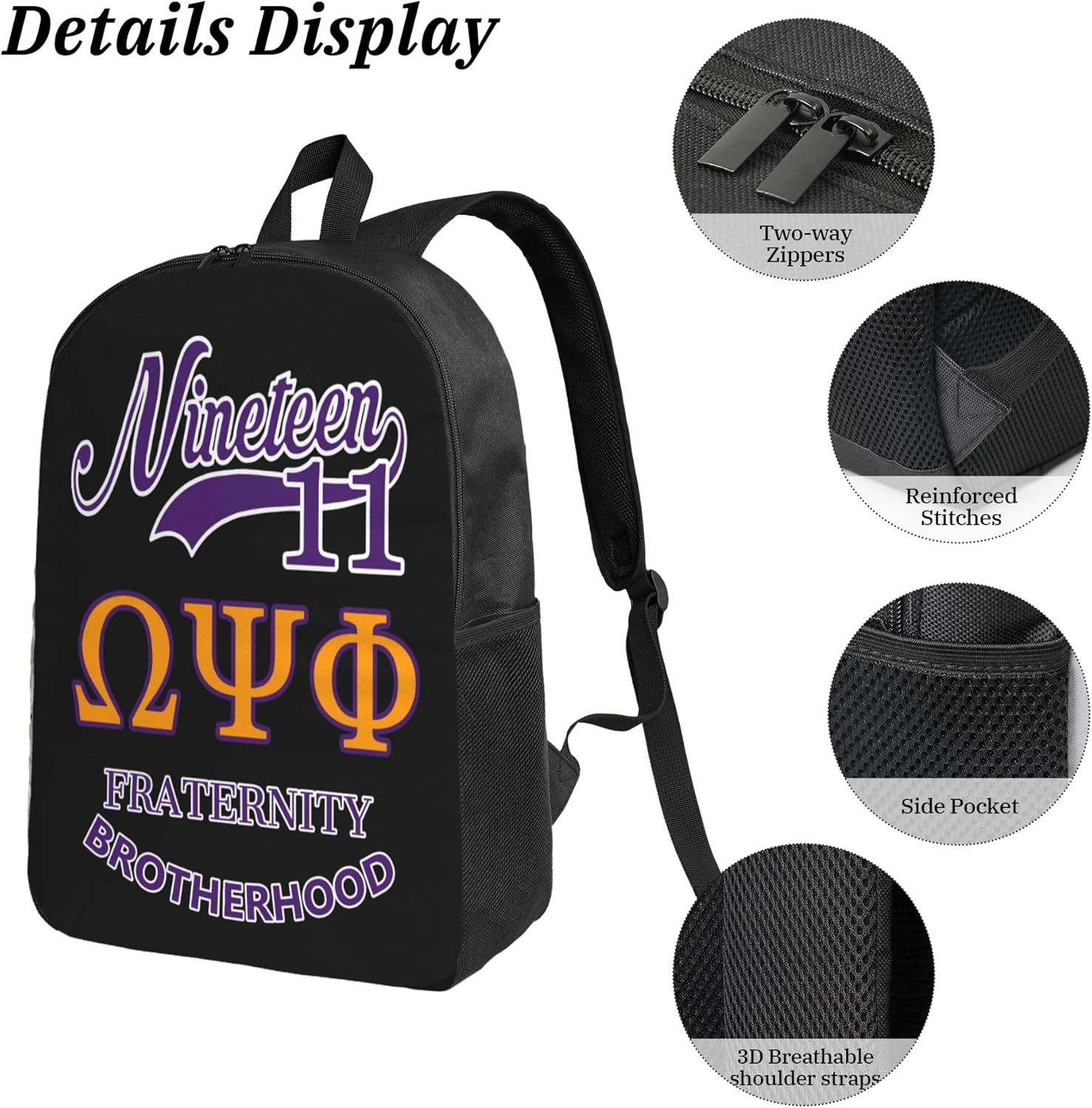 Fraternity Paraphernalia Gift Bags 17" Laptop Backpack with Insulated Lunch Bag Utility Pouch Durable 600D Oxford Daypack (Purple, One Size)