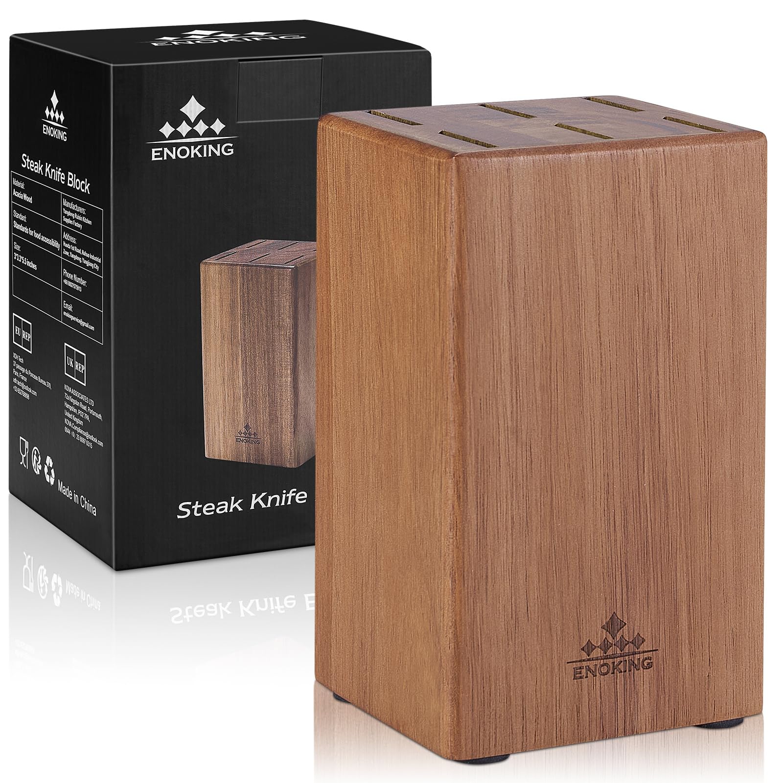 ENOKING Steak Knife Block Holder Without Knives, Acacia Wood Steak Knife Storage Stand with 6 Slots, Steak Knives Rack with Space Saver & Compact Design