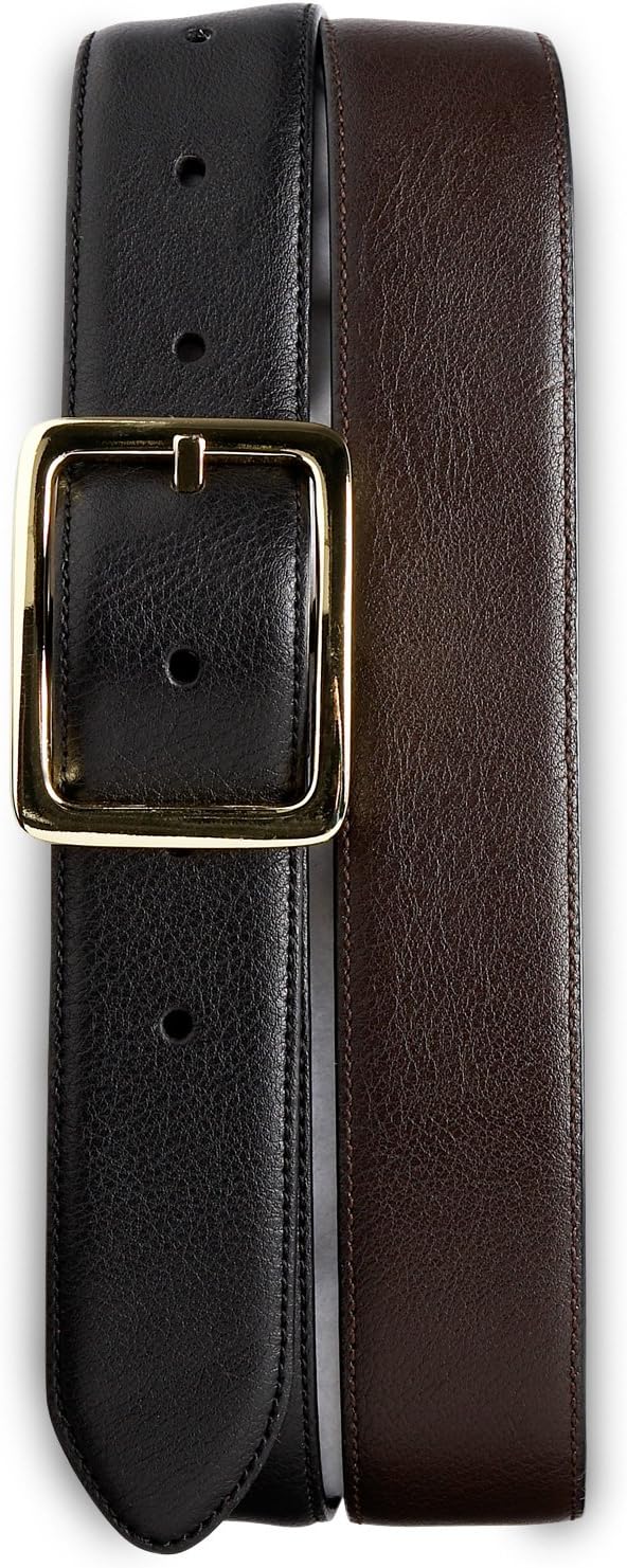 Harbor Bay by DXL Big and Tall Leather Dress Belt, Black/Brown
