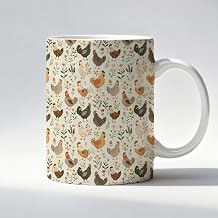 Rustic Floral Chicken Mug, Chicken Lover Mom Lady Gifts Ceramic Coffee Mug, Cottagecore Flower Botanical Farm Hen Rooster Coffee Tea Cups 11 oz