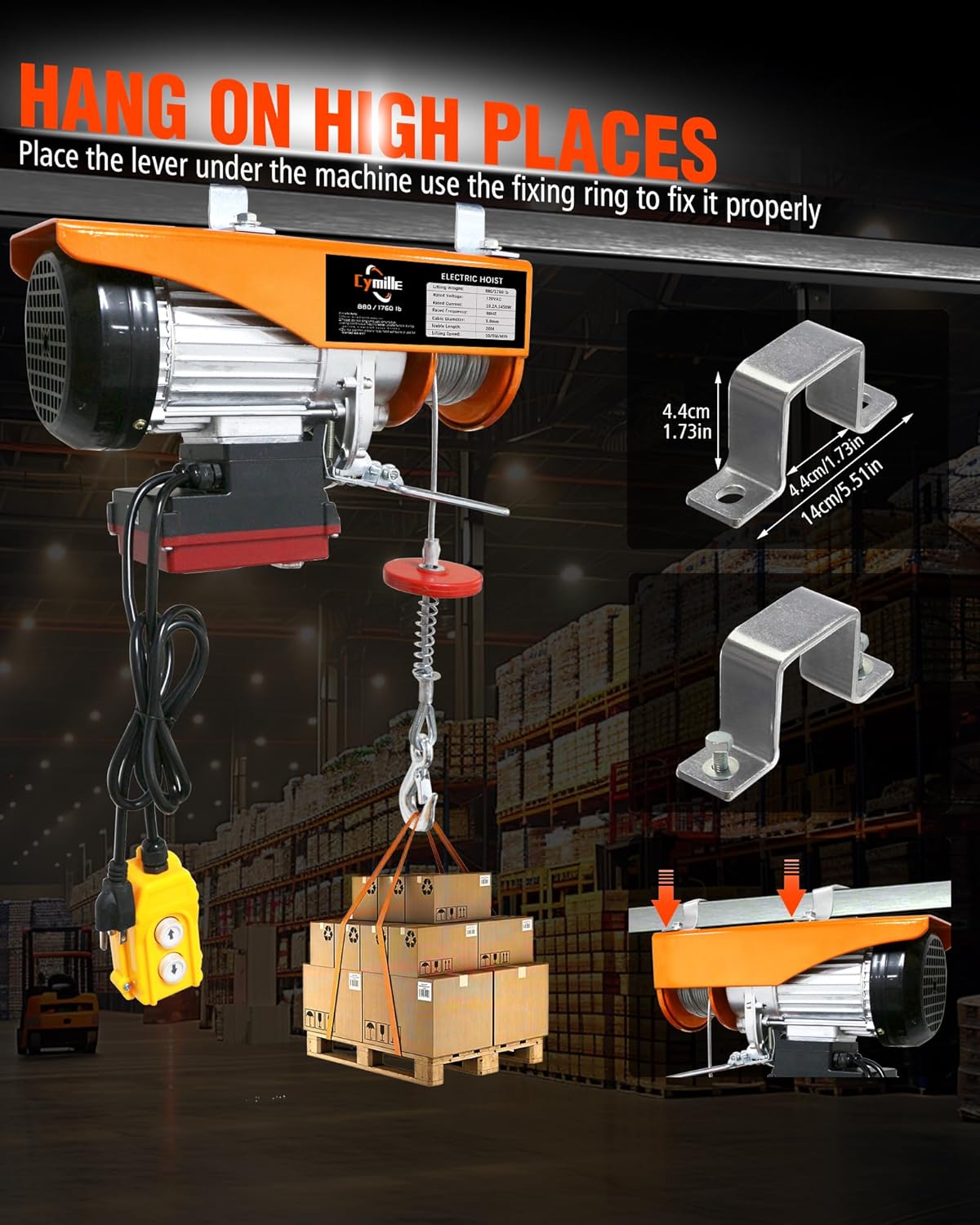 Electric Hoist with Remote Control, 1760 lbs Heavy Duty Electric Hoist Winch 110V/120V, Wireless/Wired 2 in 1, 33ft/66ft Lifting Height for Garage, Warehouse, Factory, Construction Site