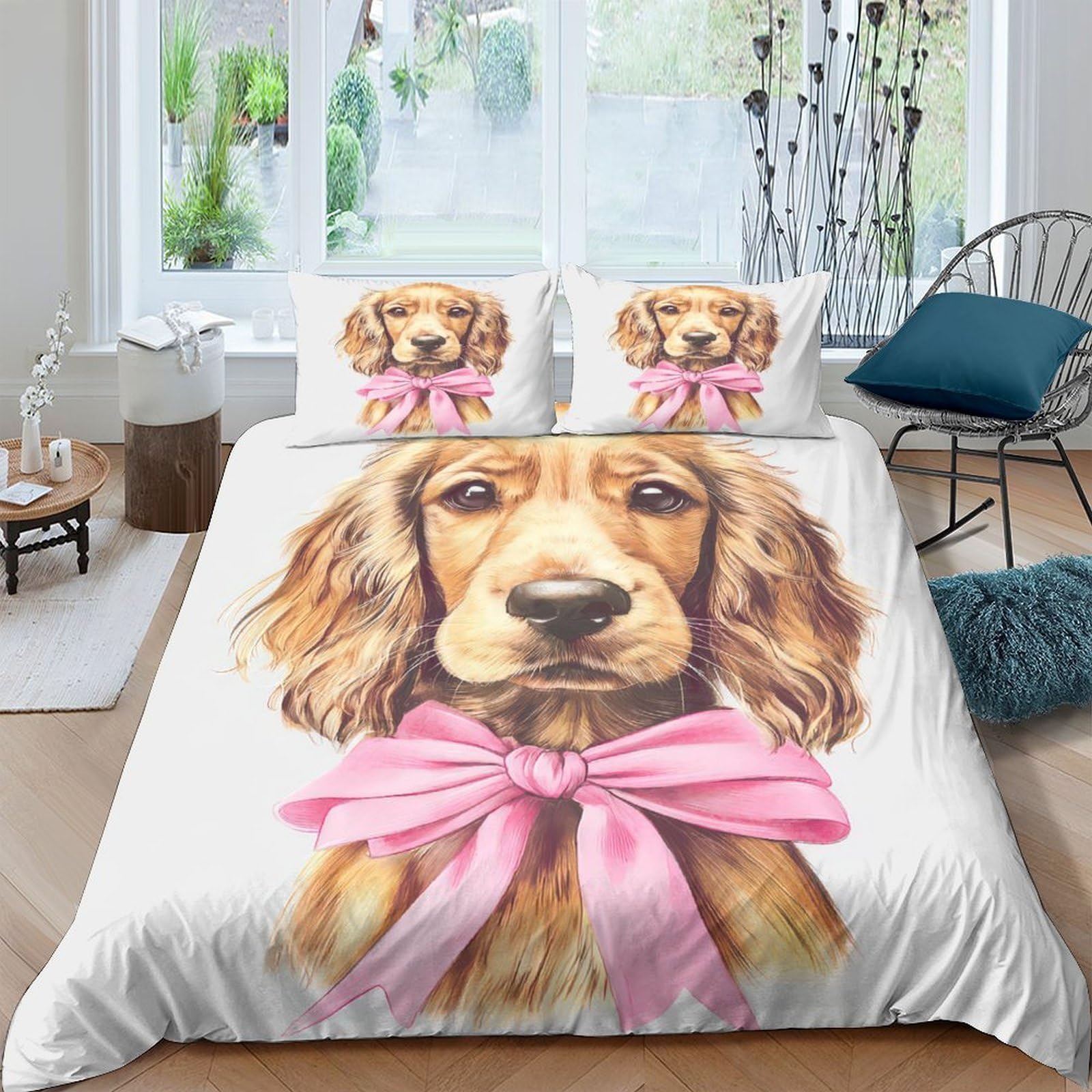 Ctjqhvkz Style-8 3D Printed Cocker Spaniel Dog Fitted Sheet Microfiber Soft Animal Bow Bed Sheet For Bedroom Living Room Decor Single（135X200cm）
