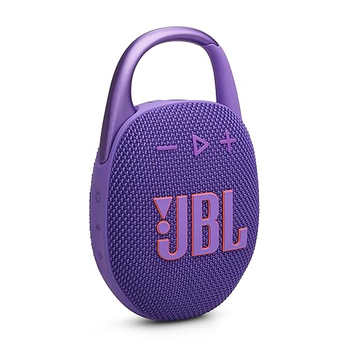 JBL Clip 5 - Ultra-Portable, Waterproof & Dustproof Bluetooth Speaker, Big Pro Sound with Punchy bass, Integrated Carabiner, Up to 12 Hours of Play, Made in Part with Recycled Materials (Purple) - Purple