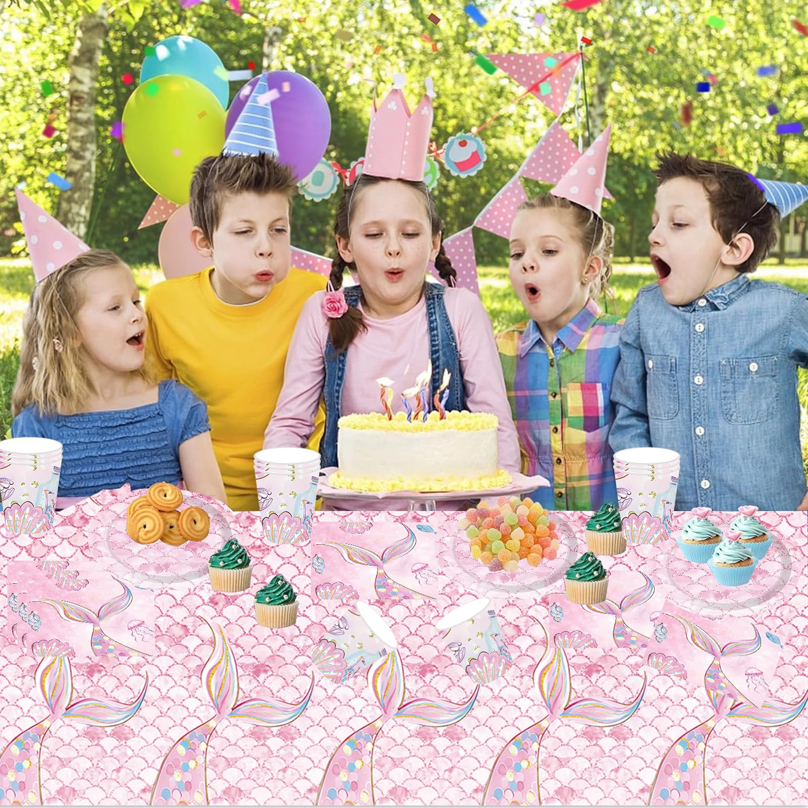 Set di 61 stoviglie La sirena per feste di, con piatti, tazze, tovaglioli e tovaglie per una festa di compleanno per 20 persone