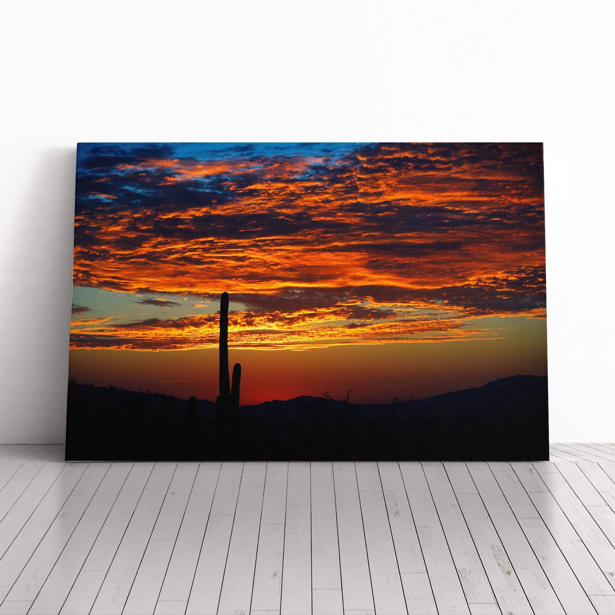 Landscape Cactus Sunset (3) Canvas Print | Gallery Wrapped 30mm Frame Wall Art | 24x16 inches | Ready to Hang | Modern Floral Picture | Living Room Bedroom Lounge Office