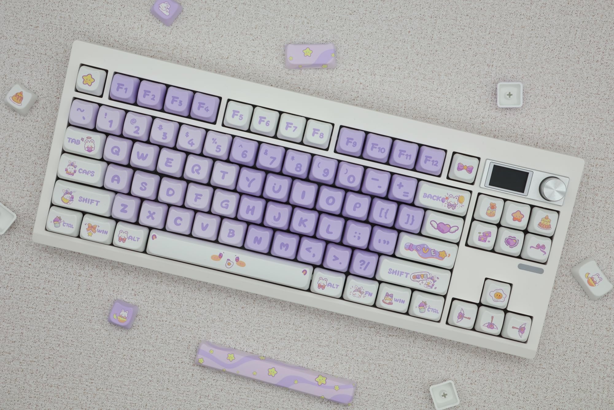 Mao Profile Lot de 140 touches en PBT Dye-Sub pour clavier mécanique, thème lapin mignon (lapin violet)