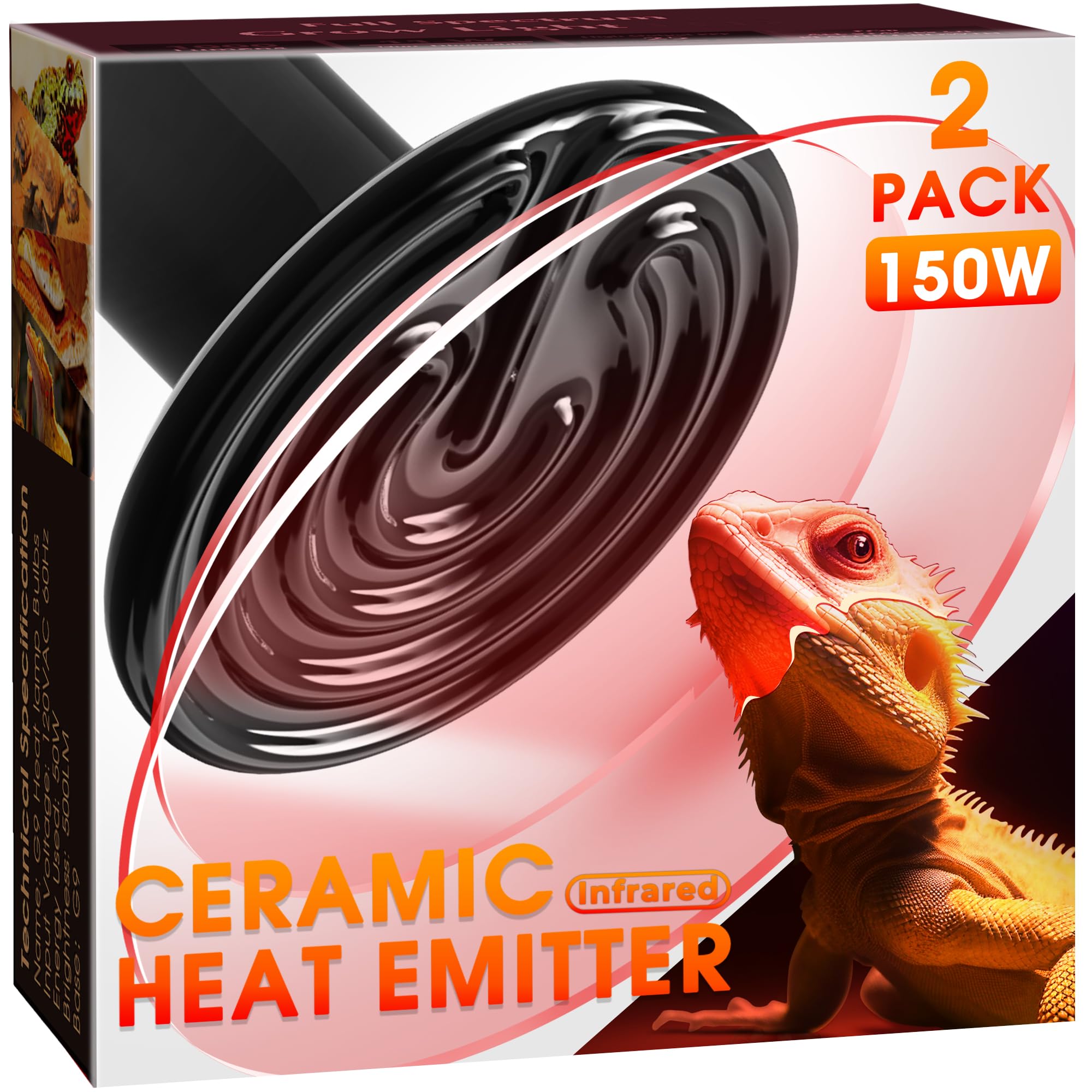 Briignite Ceramic Heat Emitter for Reptiles, 150W Heat Lamp Bulb, 2 Pack