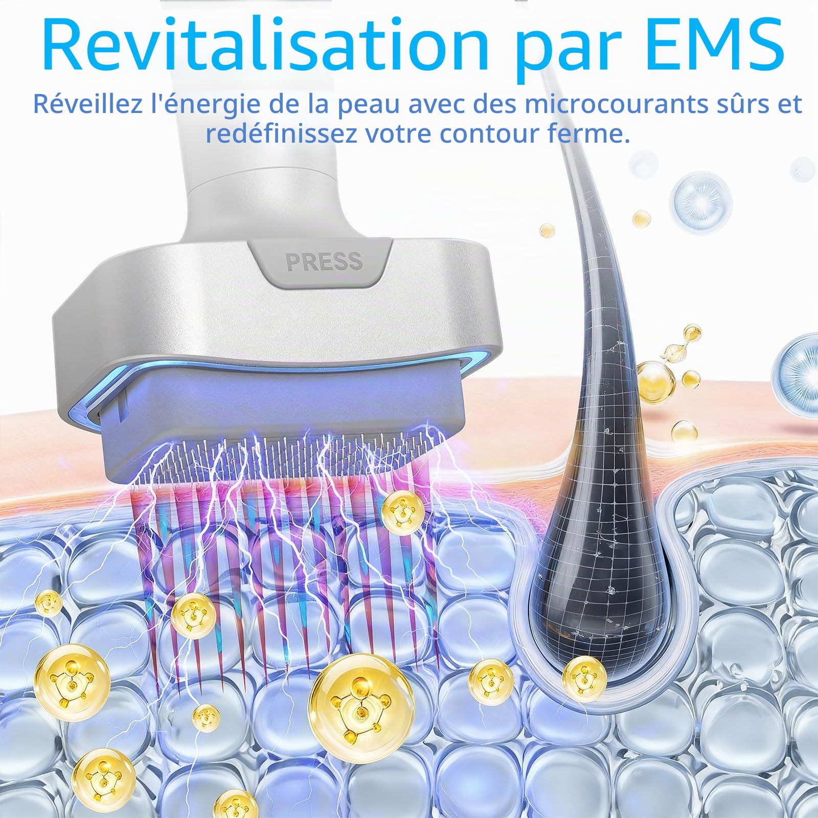 Dr.pen Bio 6 Derma Stamp Électrique, 4-en-1 DermaStamp aver microneedling, EMS, thérapie par lumière rouge et bleue, massage vibrant, Pour Réduire les rides du visage favoriser la pousse des cheveux