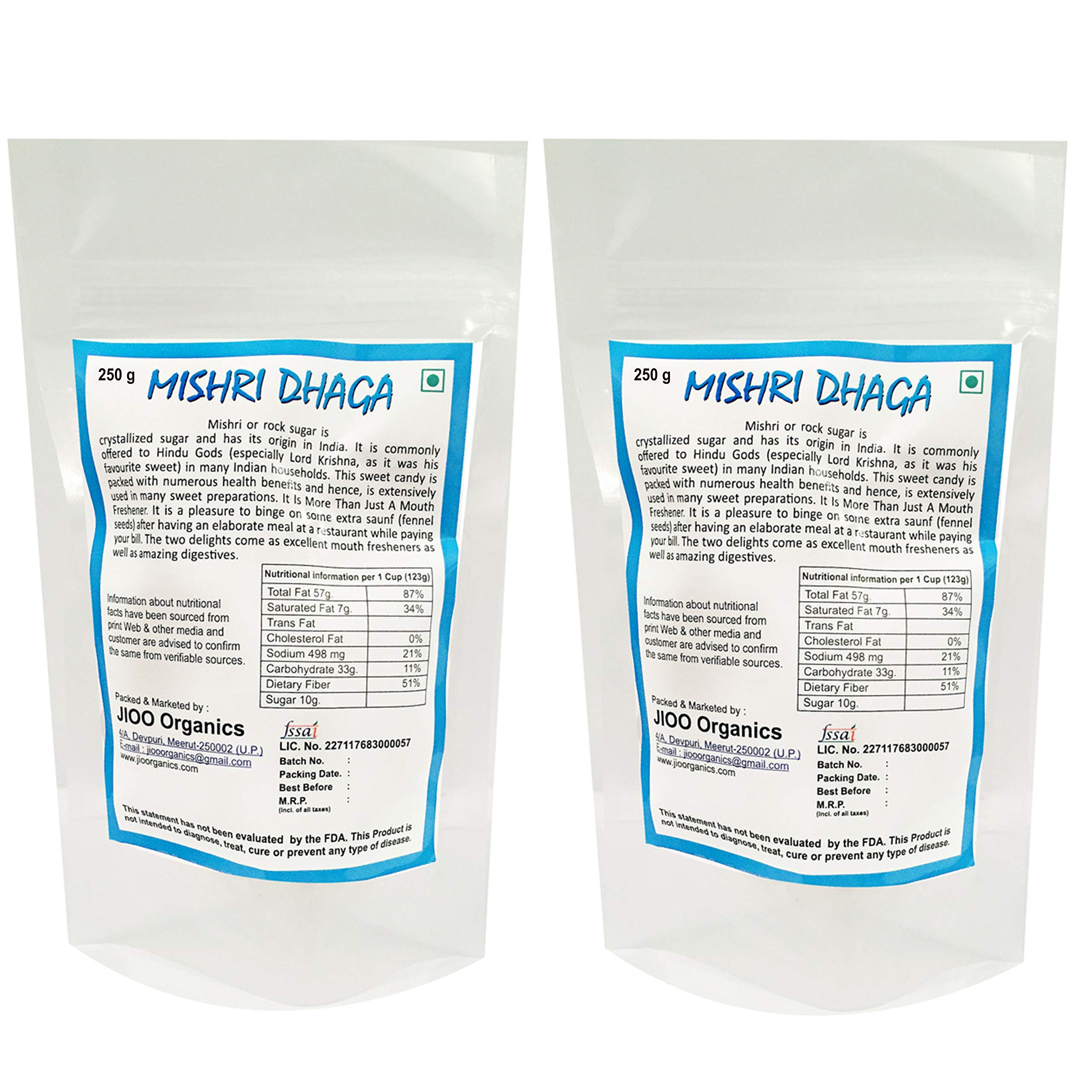 Jioo Organics Dhage Wali Mishri Sugar Thread Fresh - 250g (Pack of 2) - Pure Organic Crystal Dhaga Mishri for Home Essentials - Image 2 thumbnail