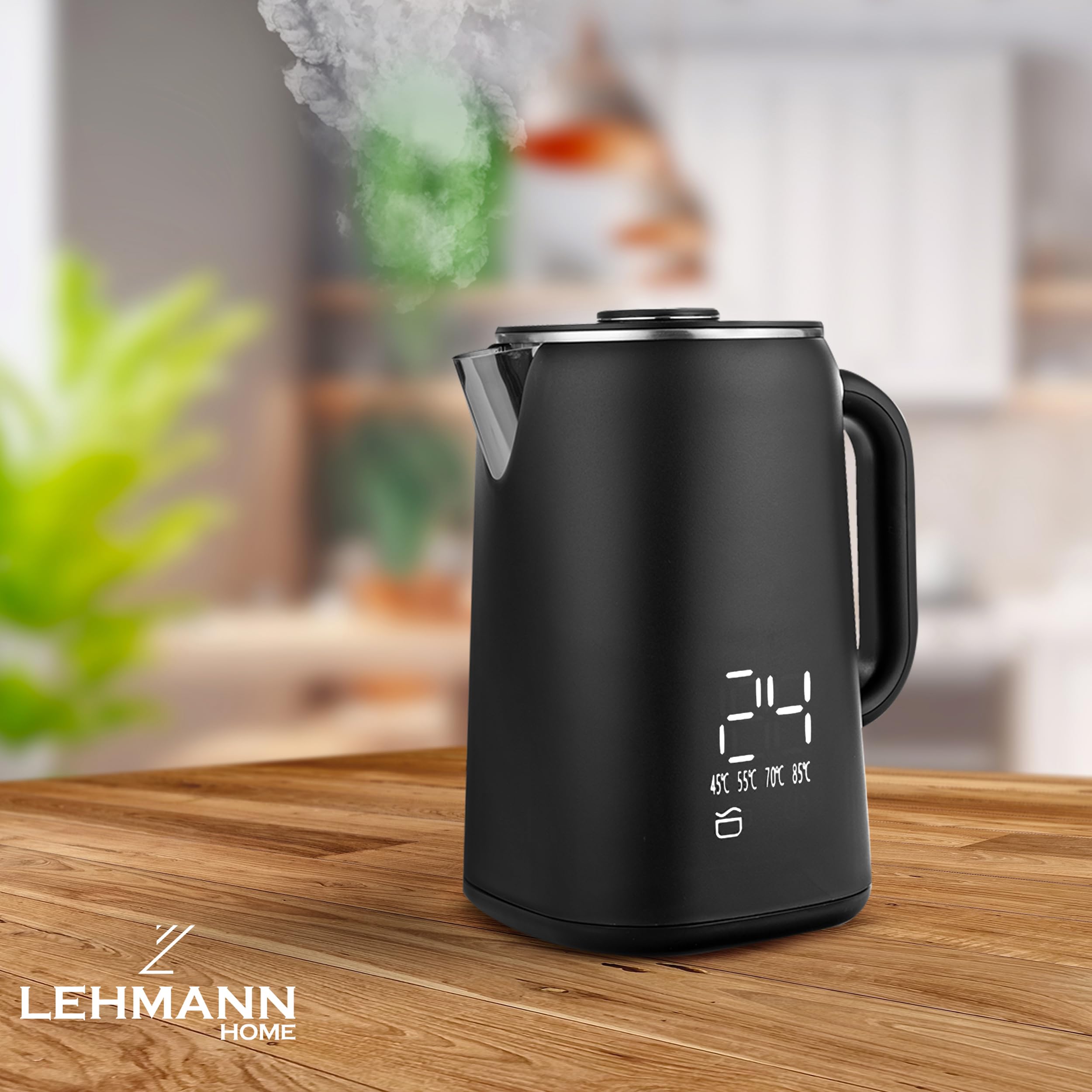 Lehmann Czajnik ze stali nierdzewnej z utrzymaniem temperatury 1,7 l, sterowanie 45-100℃, termostat i wyświetlacz dotykowy, anty-odciski palców