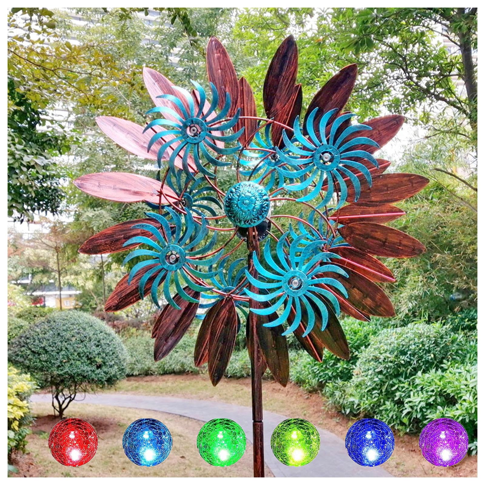 84in Garden Wind Spinners, Kinetic Yard Sculpture, Large Garden Wind Mill