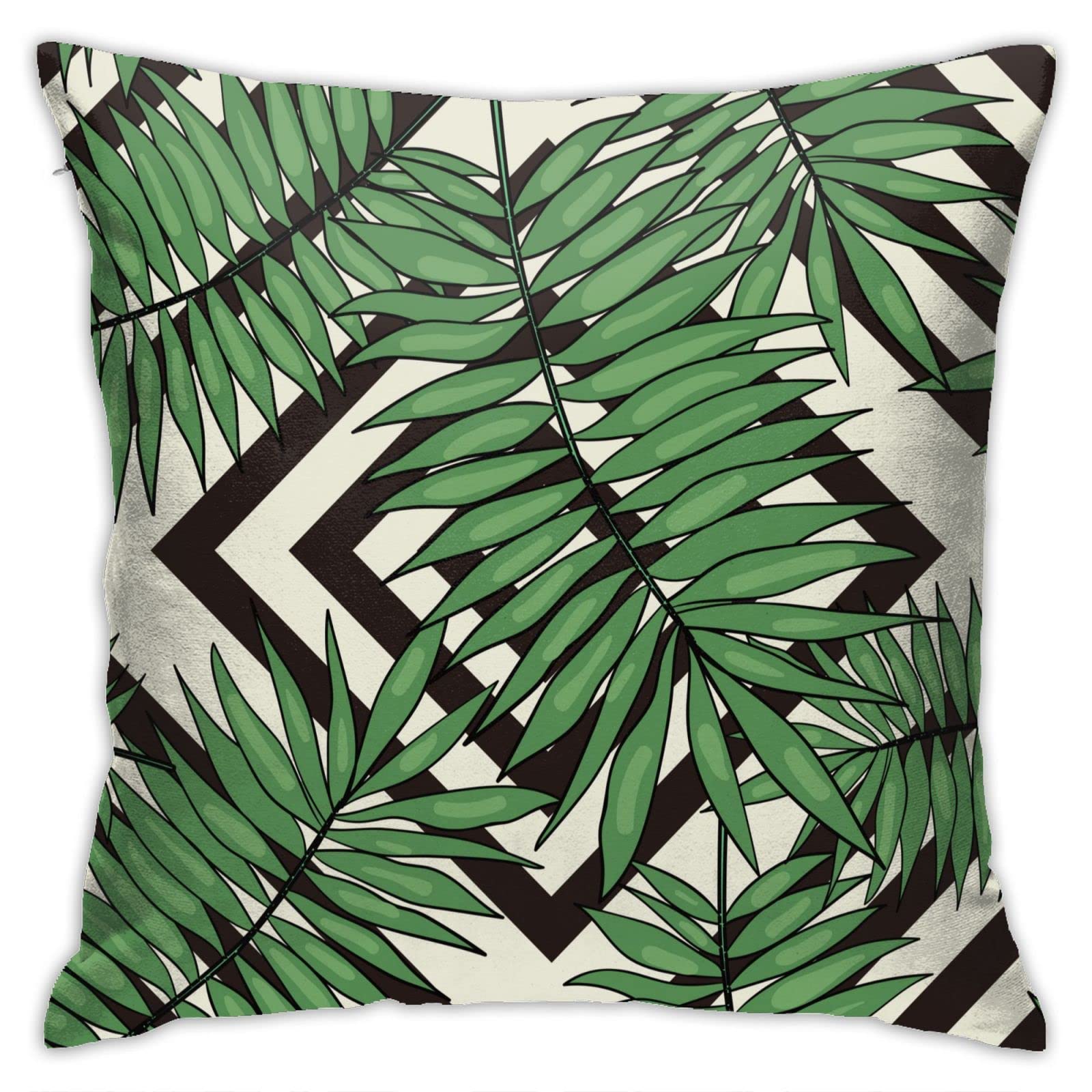 VARUN Throw Pillow Covers Tropical Palm Leaves Black and White Stripes Design Square Pillowcase for Home Decor Sofa Car Bedroom Pillow case 18x18inch