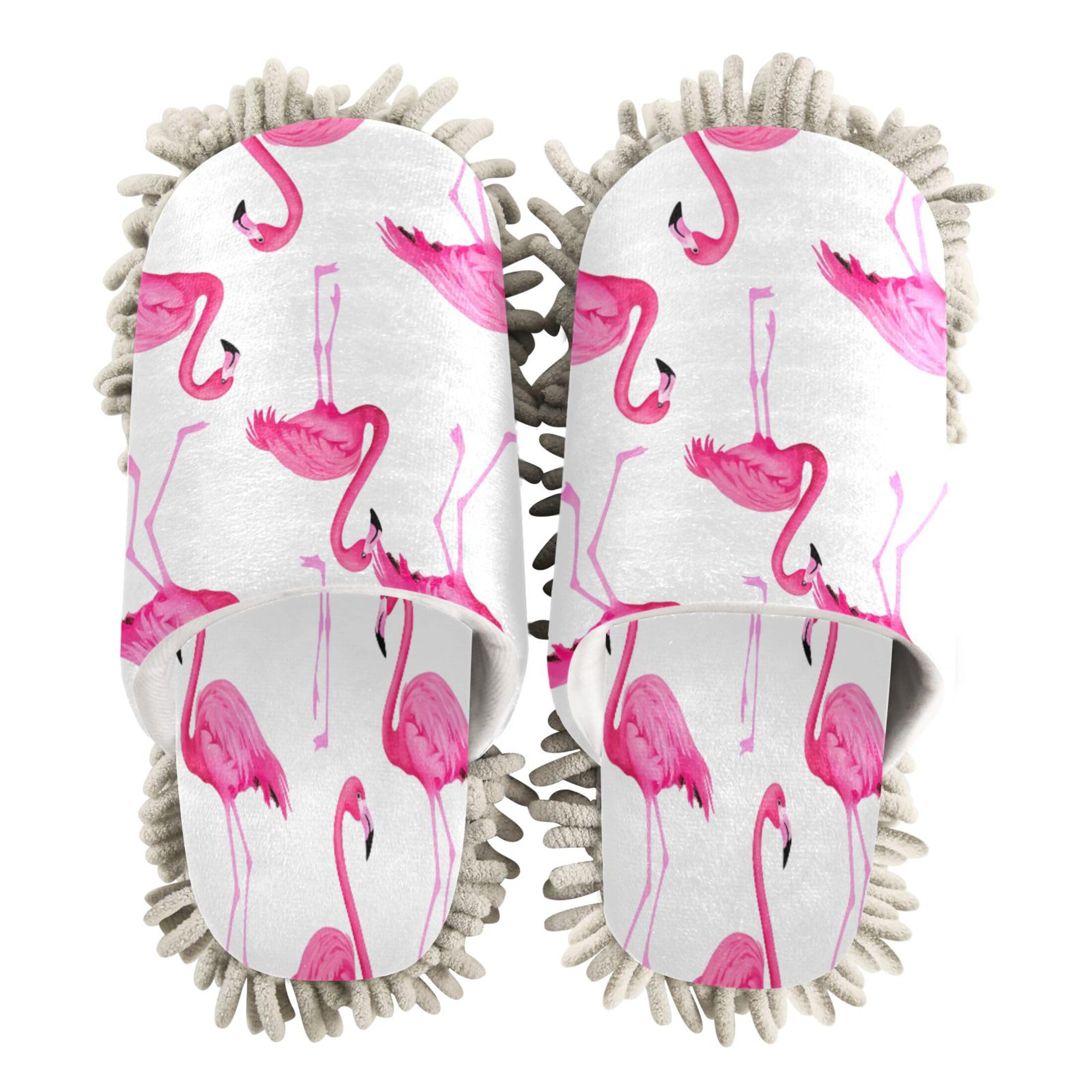 Kigai Flamingo Mop Slippers for Floor Cleaning, Slippers for Women Men, Microfiber Floor Cleaning, L