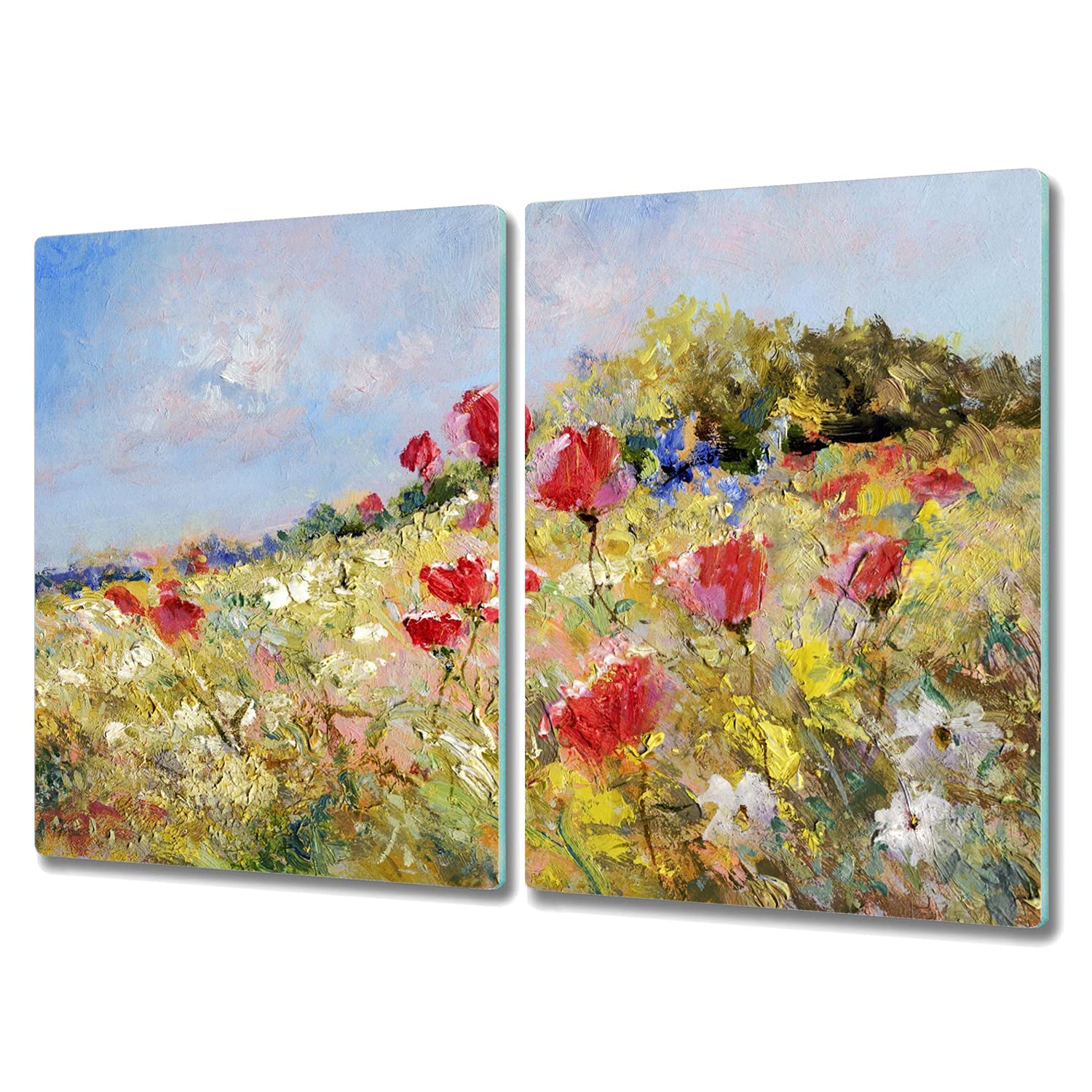 Tapis de découpe en verre paysage fleurs pour illuminer votre cuisine et vos préparations