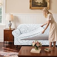 Vista 5 de SUBRTEX Fundas para sofá de 2 piezas, diseño de damasco jacquard de 3 plazas con cojín de asiento, fundas elásticas para sofá, protector de muebles