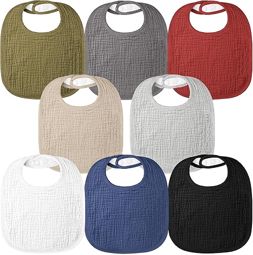 100% Cotton Muslin Baby Drooling Bibs 8-Pack Adjustable Bandana Bibs for Baby Girls Boys Drooling and Teething
