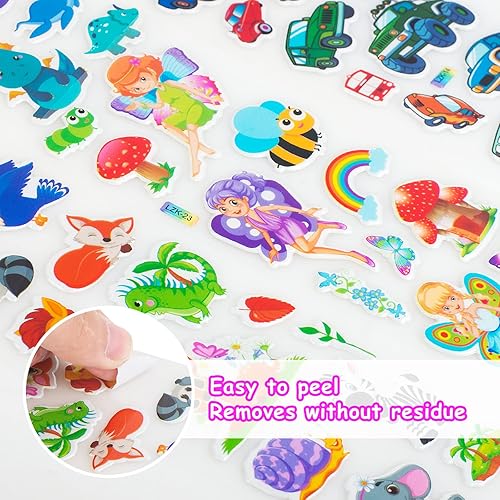 Miniatura 7 de Calcomanías 3D para niños y niños pequeños, calcomanías hinchadas, 24 hojas diferentes, incluyendo animales, automóviles, mariposas, dinosaurios y