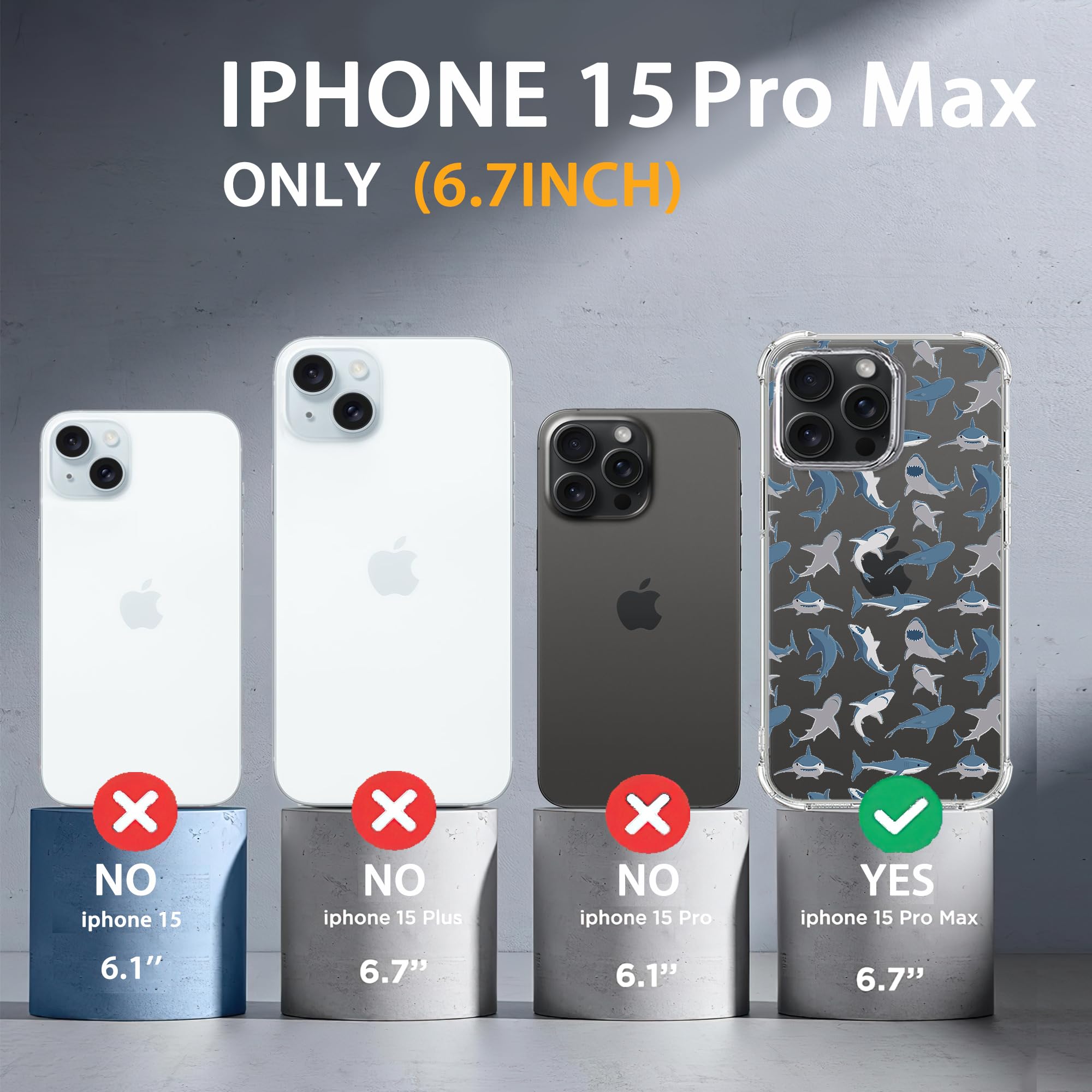 IPhone 15 Pro Hülle Mit Haifisch-Design – Transparent, Robust & Kabellos Ladbar