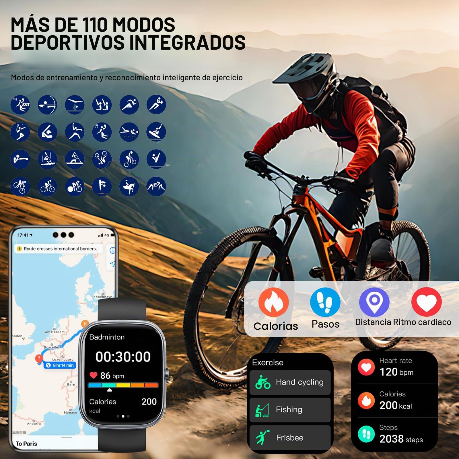 Reloj Inteligente Hombre Mujer, 1.91" HD Smartwatch con Llamadas Bluetooth, Pulsómetro/Monitor de Sueño/Podómetro, 110+ Modos Deportivo Pulsera Actividad, Impermeable IP68 Smart Watch para iOS Android