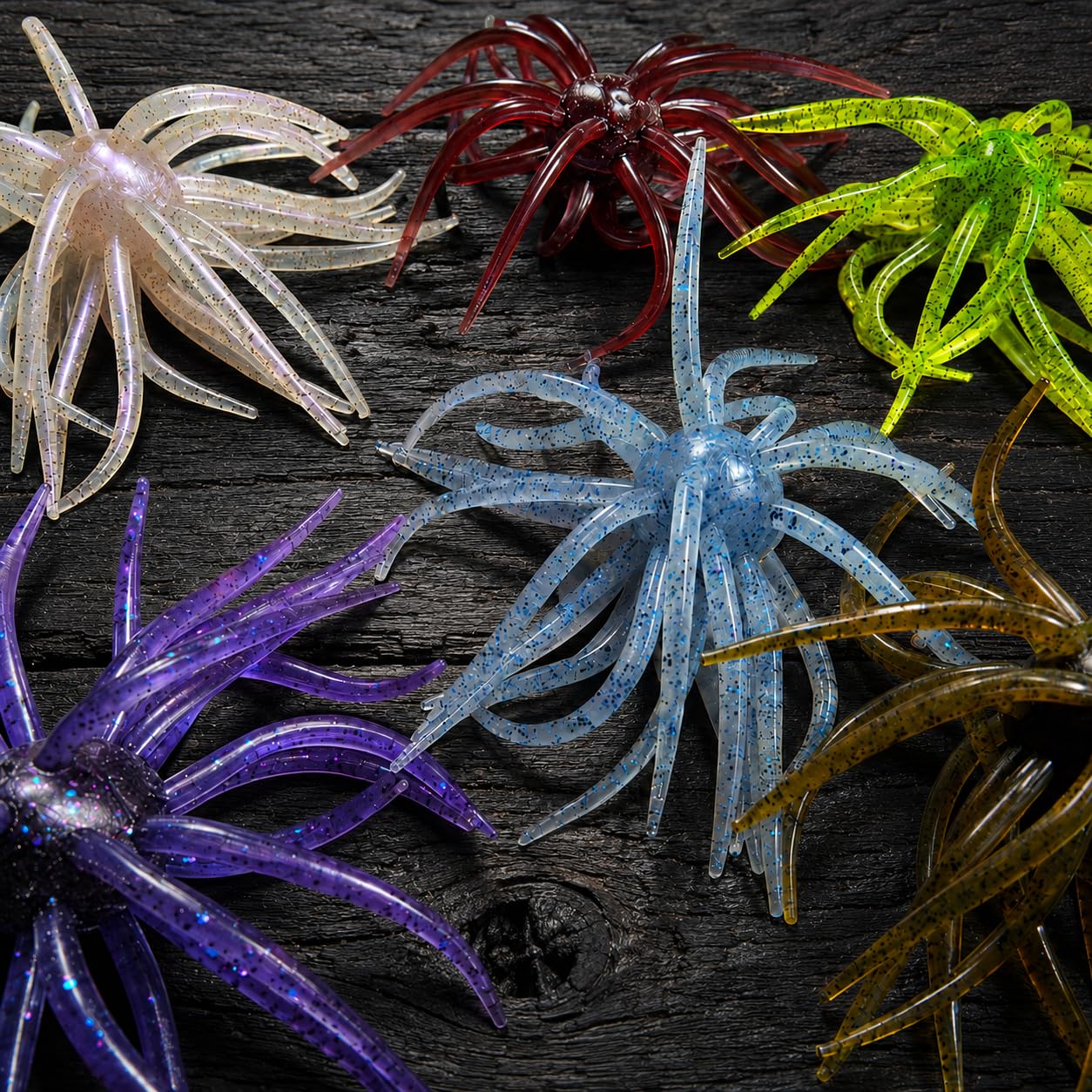 Esche riccio da 5,1 pollici per pesca spigola, preforate, confezione da 12 | Costruzione in TPE resistente e flessibile con vivace azione multi-tentacolo