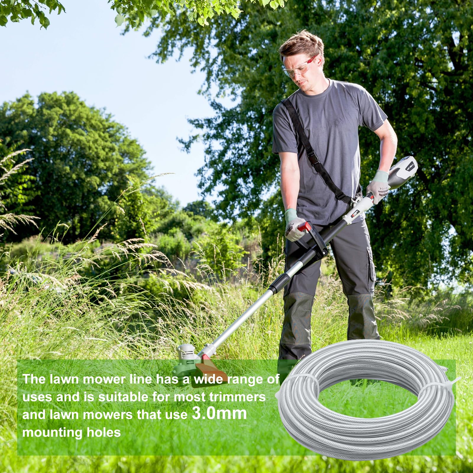 Filo per decespugliatore, 3,0 mm x 45 m, filo in acciaio per decespugliatore, filo di nylon, filo di ricambio per decespugliatore, filo universale per Weed Grass Yard Garden