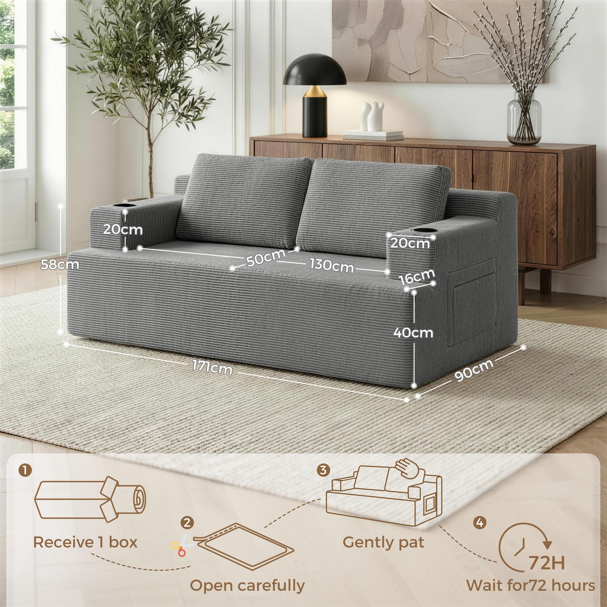YINIX Boneless Sofa 2 Sitzer mit Getränkehalter & Seitentasche