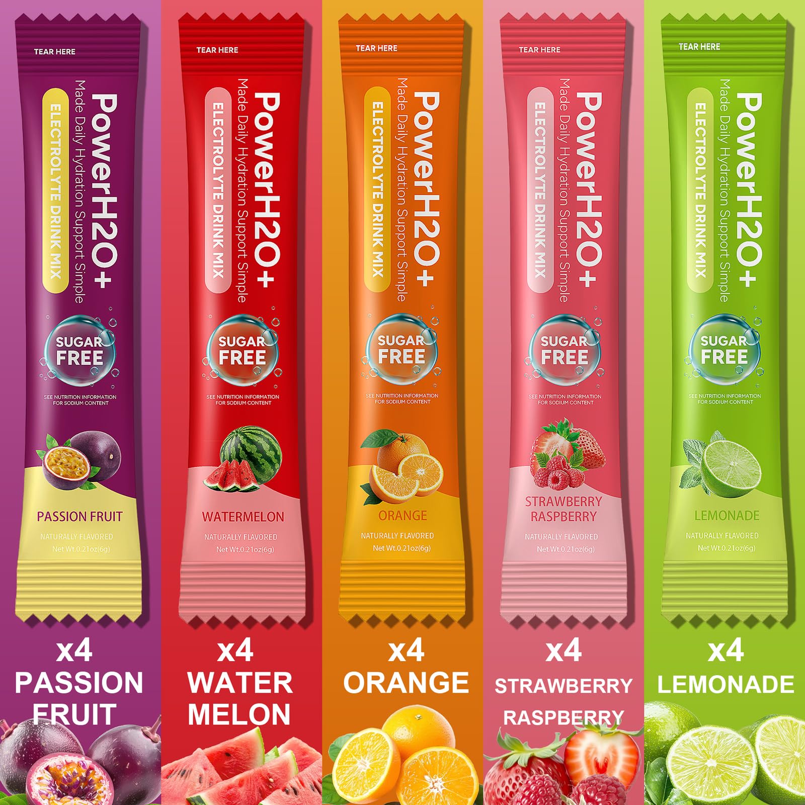 PowerH2O+ 20 Sticks Sugar Free Electrolytes Powder Packets-5 Flavors Liquid Daily IV Hydration Packets,Electrolyte Drink Mix Travel Electrolyte Packet for Rapid Hydration,0 Calorie,0 Sugar — view 5