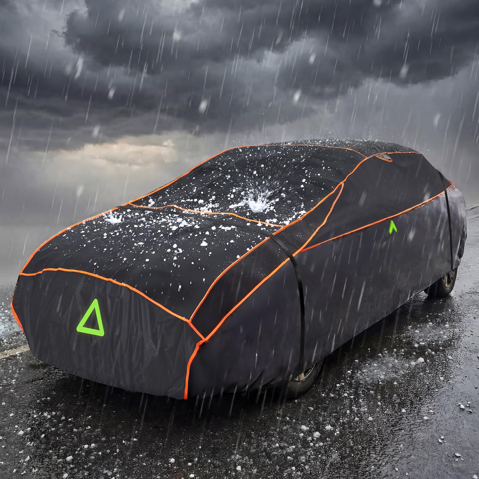 Hagelschutzplane Auto, Wasserdichter Verdickter Hagelschutz Auto Autoabdeckung Hagelschutz PKW Hagelschutzgarage für Limousine Schwarz (PKW: 450 - max.475cm Länge)