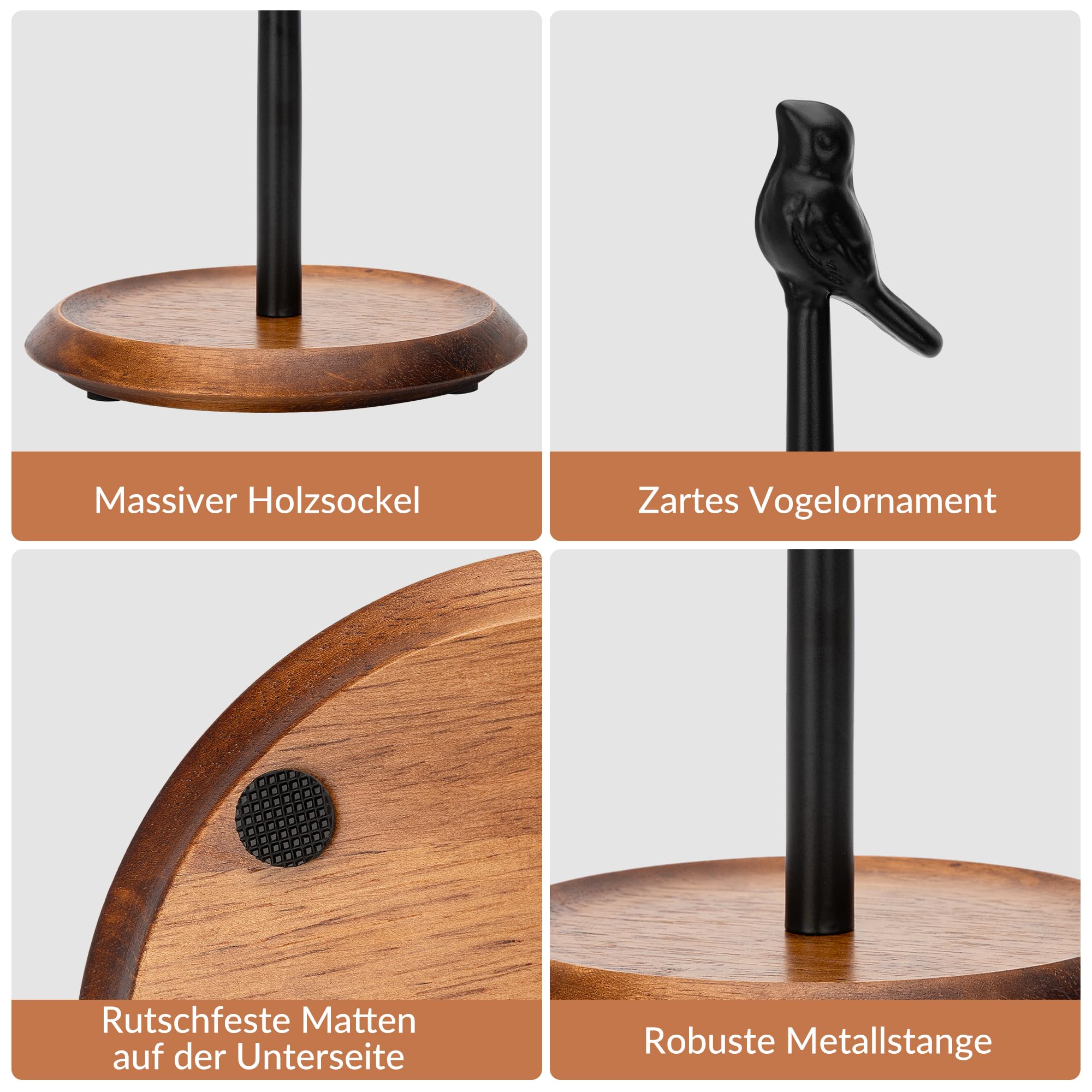 Küchenrollenhalter Holz, Schwarzer Küchenrollenhalter Stehend, Rustikaler Küchen- und Küchenpapierhalter für Küche und Essbereich